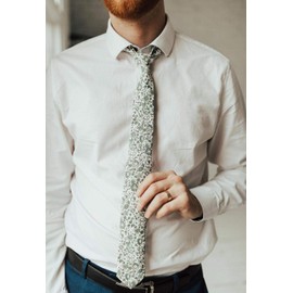 DAZI Men's Skinny Tie Floral Print Cotton Necktie, Great for Weddings, Groom, Groomsmen, Missions, Dances, Gifts. (Hidden Garden)