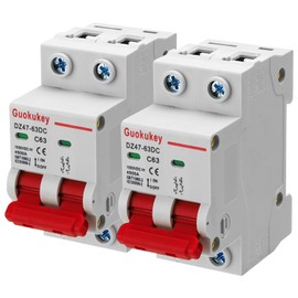 Pack of 2 Pv Circuit Breaker DC 1000V 63A 2-Pin DZ47-C63 Solar Circuit Breaker Isolator Circuit Breaker Circuit Breaker for Photovoltaic Systems