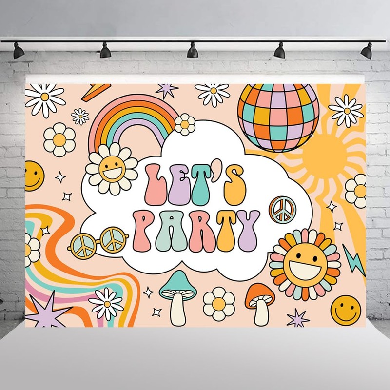 Lofaris 7x5ft Let's Party Backdrop Groovy Birthday Party Invitation Let's