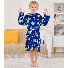 Kids Bathrobes Children Toddler Cartoon Animal Robe Boys Girls Bathrobe Hooded Blue Dinosaur Sleepwear Pajamas 6-7 years