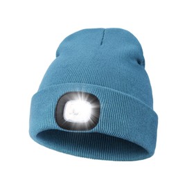 MELASA Unisex LED Beanie with The Light, USB Rechargeable Hands Free Headlamp Hat, Knitted Night Light Beanie Cap Flashlight Hat, Men Gifts for Dad Father Husband (Blue)