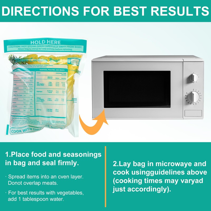 Resurhang 100 Pcs Zipper Microwave Steam Bags Reusable Steam Cooking