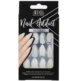 Ardell Nail Addict Artificial Nail Set 24-Pc, Natural Stiletto, Medium, Pointed, Glossy Clear, DIY Press-On Nails, Quick and Safe, with Glue, Cuticle Stick and File