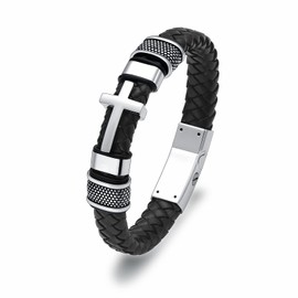 AIWENXI Cross Cremation Bracelet Jewellery Leather Bracelet Urn Bracelet for Ashes Stainless Steel Memorial Keepsake Pet Ash Holder Jewellery for Men Women, Stainless Steel, No gemstone