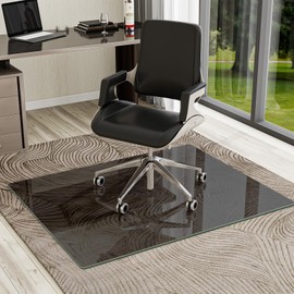 VOOBANG 36"x46" Tempered Glass Desk Chair Mat for Carpet, Glass Office Chair Mat - 5mm Thickness, Smooth Rolling, Scratch-Resistant, Clear Protective Mat for Hardwood Floors & Carpets, Grey