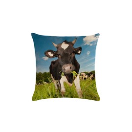HCHES Cushion Cover 45 x 45 cm Cow Decorative Cushion Cover Double-Sided Printed Square Cushion Covers Cotton Linen with Invisible Zip for Room Couch Sofa Decoration