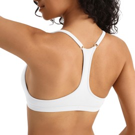 INIBUD Sports Bras for Women Racerback Triangle Padded Bralette Y Back Seamless Bra No Underwire V Neck Wireless White Medium