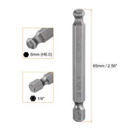sourcing map 5pcs Ball End Hex Screwdriver Bit 6mm (H6.0) Tip 1/4" Hex Shank 65mm (2.56") Long Magnetic Ball Head Bits Industrial Grade S2 Steel Metric Screw Driver Bit