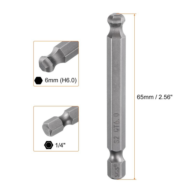sourcing map 5pcs Ball End Hex Screwdriver Bit 6mm (H6.0)