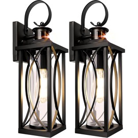 DBF 2 Pack Dusk to Dawn Motion Sensor Outdoor Lights 17.5 Inch, 3 Lighting Mode Exterior Light Fixtures Porch Lights Outdoor Wall Sconces Waterproof Anti-Rust, Black Wall Lanterns for House Front Door