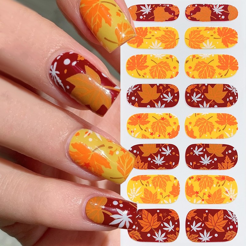 Fall Yellow Nails Wrap Stickers Maple Leaf Nail Polish Stickers