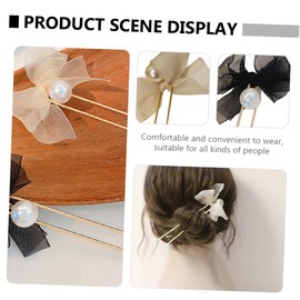 IWOWHERO 2pcs Lace Bow Hairpins U Shape Hairpins for Thick Hair Lightweight Decorative Hair Clips with Mesh Bows Elegant Headpiece for Daily Wear and Party Hairstyles