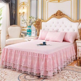 Double Lace Bed Skirt for Queen Bed - 17in. Drop, Easy Fit Ruffle Bedskirt Wrap Around Bed Skirt, Anti Wrinkle & Fade Resistant