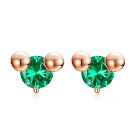 Cute Mickey Earrings, Women's Earrings, Birthstone, 925 Sterling Silver, Hypoallergenic, Simple, Silver, Emerald