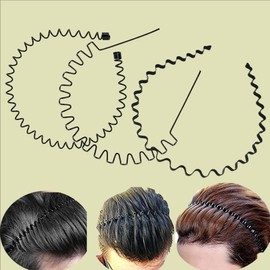Kàllos 3 Pack Unisex Black Metal Hair Bands Non-Slip Wire Sports and Spa Headwear, Premium Headbands for Various Hair Types in Zigzag, Spring, and Wavy Shapes