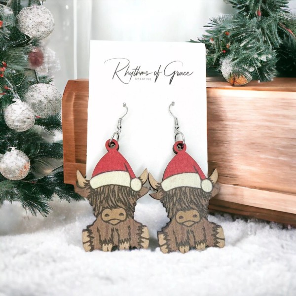 Unbranded Festive Highland Cow Earrings: Jingle All the Way in