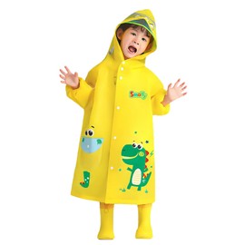 Kids Raincoat Boys Girls Rain Jacket Hooded Dinosaur Poncho Waterproof Coat Outdoor Sports,Yellow M 4-5T