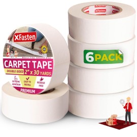XFasten Double Sided Carpet Tape for Area Rugs, 2 Inch x 30 Yards (6-Pack) – Heavy Duty Anti Slip Rug Grip Tape, Works as Rug Gripper, Wood Safe, Easy Removal for Hardwood and Laminated Floors
