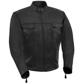 True Element Mens Vented Scooter Collar Leather Motorcycle Jacket with 2 Utility Storage Pockets (Black, Large)
