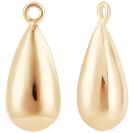 Beebeecraft 1 Box of 10 Golden Teardrop Pendant Genuine 18 Carat Gold-Plated Brass Extension Chain with Teardrop End Beads Pendant Charms for Jewellery Making Charms Necklaces Bracelets