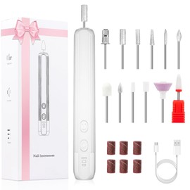 Drill Para uñas Profesional, Lima de Uñas Eléctrica, Kit Taladro de Uñas Recargable con 12 Puntas y Papel de Lija, 3 Velocidades Ajustables, con Luz LED, Para el Cuidado de Manos y Pies (Blanco)