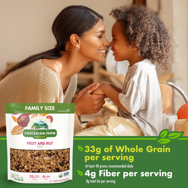 Cascadian Farm Organic Granola, Fruit and Nut Cereal, Resealable Pouch,