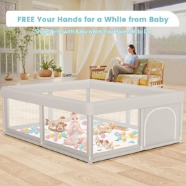 Baby Playpen with Mat 50x50 Inch, Play Pen for Babies and Toddlers with Gate, Baby Fence Sturdy Safety Playpen, Indoor & Outdoor Kids Activity Center