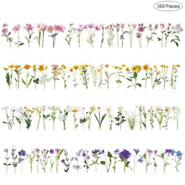 Pack of 160 Flower Scrapbooking Stickers, Flower Plant Stickers, Scrapbooking Stickers, 80 Different Flowers, Waterproof, for Scrapbook, Art, Crafts, Laptops, Calendars