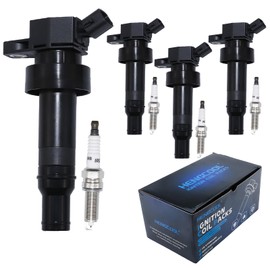 HENGCOOL Ignition Coils & Spark Plugs Set - 4 Packs UF652 Compatible with Hyundai & Kia 1.6L 2012-2019 - for Accent Veloster Rio Soul - Replace 27301-2B100 93815 5C1860