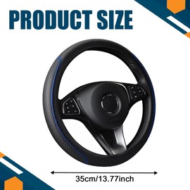 Car Steering Wheel Cover, Universal 14.5-15 Inch Black Leather Steering Wheel Wrap with Better Sport Grip for Men Women, Anti-Slip Breathable Car Interior Accessories for Most Cars (Black with Blue)