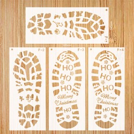 HOWAF Christmas Stencils, 2 Pairs Reusable Santa Footprint Stencils, Christmas Drawing Stencils, Plastic Painting Stencils for Christmas Decoration