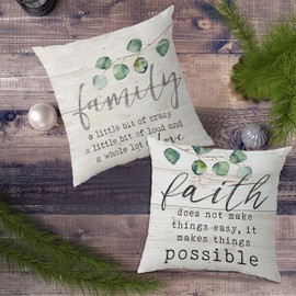 NEGIGA Rustic Wood Family Faith Definition Throw Pillow Covers 18x18 Inch Set of 2,Blessed Family Faith Signs Decor Decorative Throw Pillow Cases Pillowcases,Religious Gifts for Women Men Family