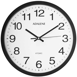 Adalene 12 Inch Large Atomic Wall Clock Analog Display - Vintage Black Wall Clock Atomic Movement - Battery Operated, Modern for Office, School Classroom, Kitchen, Bedroom, Bathroom, Outdoor