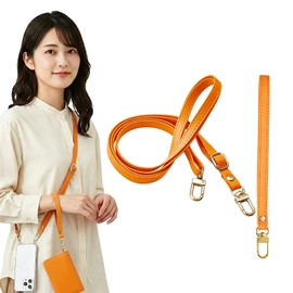 [Heptour] スマホ ストラップ ショルダーストラップ 肩紐 携帯ショルダー 約70cm～140cm 長さ調節可能 落下防止 ネックストラップ オレンジ