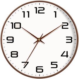 Mabpedo Woodgrain Wall Clock, Silent Non-Ticking Battery Operated Clock 10 Inch, Large Easy-to-Read Number Digital Wall Clocks, Modern Analog Clocks for Living Room Bedroom Kitchen Office Gym, Brown