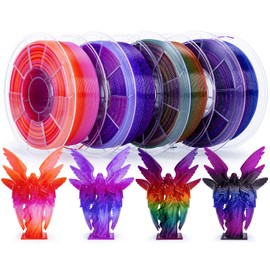 ZIRO 4 Packs 3D Printer Filament, Fast Color Change with Twinkle Effect PLA 1.75MM, Gradient Translucent PLA Bundle, Sparkling Multicolor 3D Material, 1KG x 4 Spool