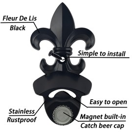 Luwanburg Black Magnetic Bottle Opener Wall Mount Beer Cap Opener Fleur De Lis for Cooler Post