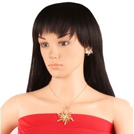 Touchstone Indian Bollywood Trendy Fashion Exotic Look Sunflower White Rhinestones Designer Pendant Set Jewelry In Gold Tone For Women.