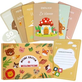 Milestone Cards Baby 50 German Double-Sided Baby Monthly Cards with Animal Motifs and Gift Boxes Suitable for Baby Boys and Baby Girls for Birthdays Baby Showers and Gifts for Birth