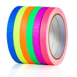 Spike Tape Set - 1/2" x 36' Neon Gaffer Tape, 6 Bright Colors | Dry Erase & Stage Floor Marking | Non-Reflective Pinstripe Tape for Hula Hoops, Theater, Sports.