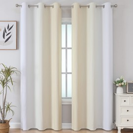 VEHEDE Ombre Blackout Curtains 84 Inch Long for Bedroom, Beige and Greyish White Gradient Thermal Insulated Wave Printed Window Drapes for Living Room, W42 x L84 Inch, 2 Pieces