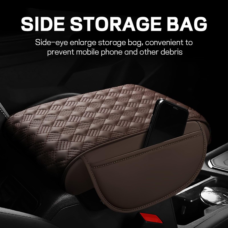 Hbxdeco Car Armrest Cushion, 12.2"×8.3" Leather Auto Memory Foam Center