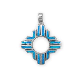 AzureBella Jewelry Zia Pendant Synthetic Blue Opal Rhodium-plated Sterling Silver