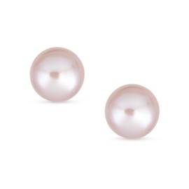Traditional Tiny Minimalist CZ Accent Real Gold 8MM White Freshwater Cultured Button Pearl Stud Earrings For Women Teen Secure Screw Back June Birthstone