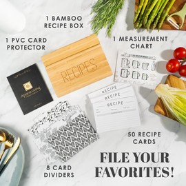 Apace Living Recipe Box with 50 Recipe Cards and Dividers - Vintage Style Bamboo Wood 4x6 Recipe Holder Card Box - Exclusively from the Premier Collection - Fits 240 Cards