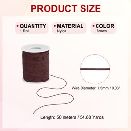 PATIKIL Nylon Cord 0.06 inch x 54 Yards, Bracelet String Braided Nylon Thread Chinese Knotting Cord for Jewelry Making Beading Necklaces Blind Wind Chimes, Brown