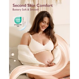 Momcozy Nursing Bras for Breastfeeding, Seamless Pregnancy Maternity Bra Wireless Classic Jelly Strip Support Nursing Bra Cream