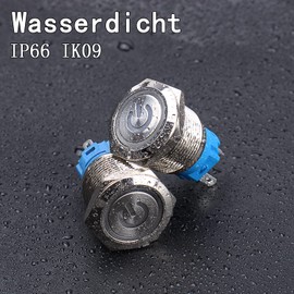 JIQI 2 x 19 mm Momentary Metal Push Button Switch 12 V to 24 V 3 A Momentary Push Button Switch with White LED Light IP66 1NO1NC Button Waterproof Pre-Wired Push Button for Boat Truck RV Car (Power