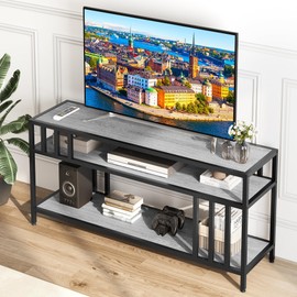 Garvee 58" TV Stand for Television up to 65 Inches, Entertainment Center with 3-Tier Open Shelves, TV Media Console Table with Quadruple-Tube Support for Living Room, Entryway, Grey