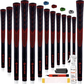 SAPLIZE Classic Rubber Golf Grips 13 Pack, High Feedback, Non-Slip, 13 Grips with Full Solvent Kit, Undersize, Red, CC01 Series